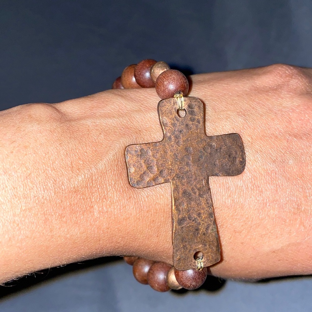 Handmade Wood and Copper Side Cross Bracelet